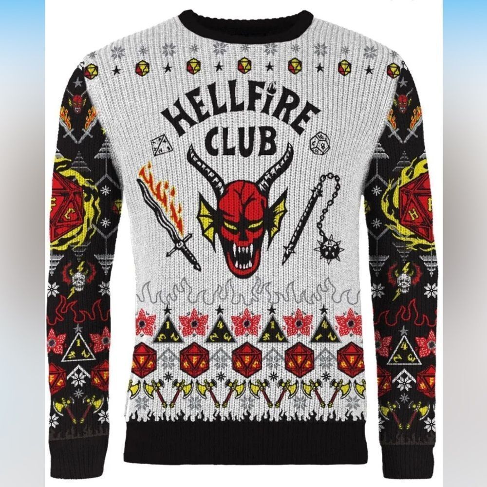Netflix Stranger Things Hellfire Club Christmas Unisex Sweater, Size Large.